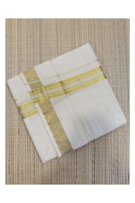 Off White Kerala Double Mundu Gold Kasavu Kara (South Indian Kerala Dhoti)