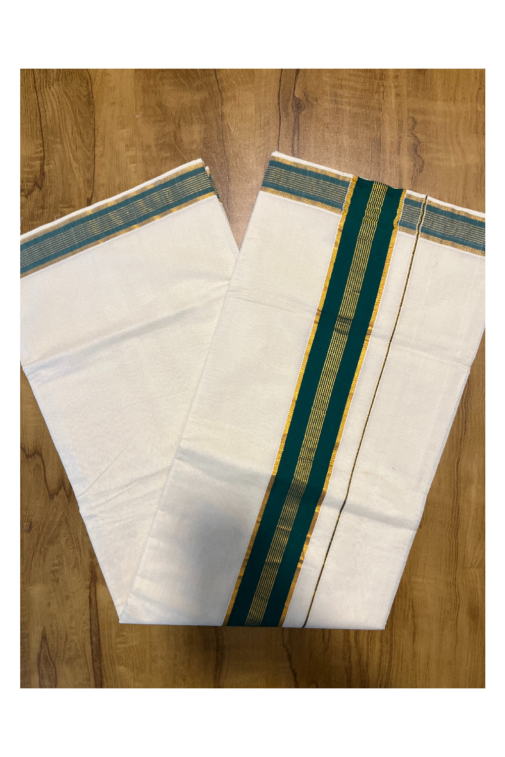 Pure Cotton Kerala Saree with Kasavu and Green Border