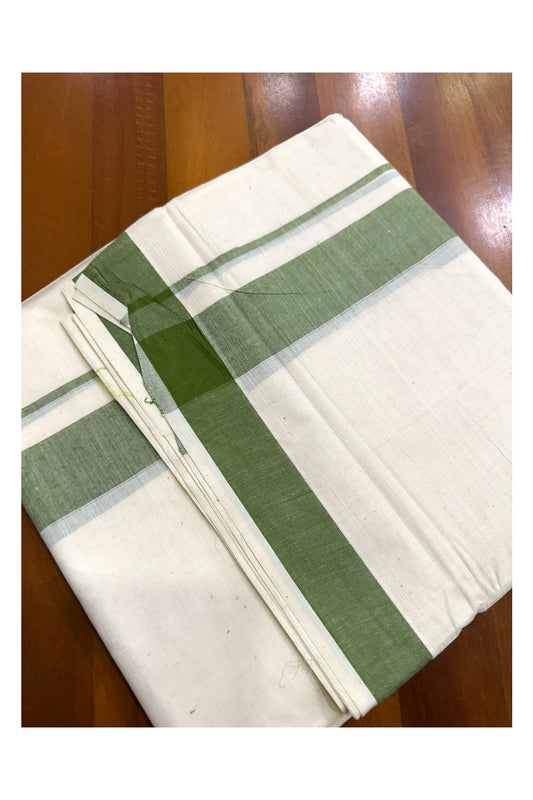 Kerala Pure Cotton Double Mundu with Green Kara (South Indian Kerala Dhoti)