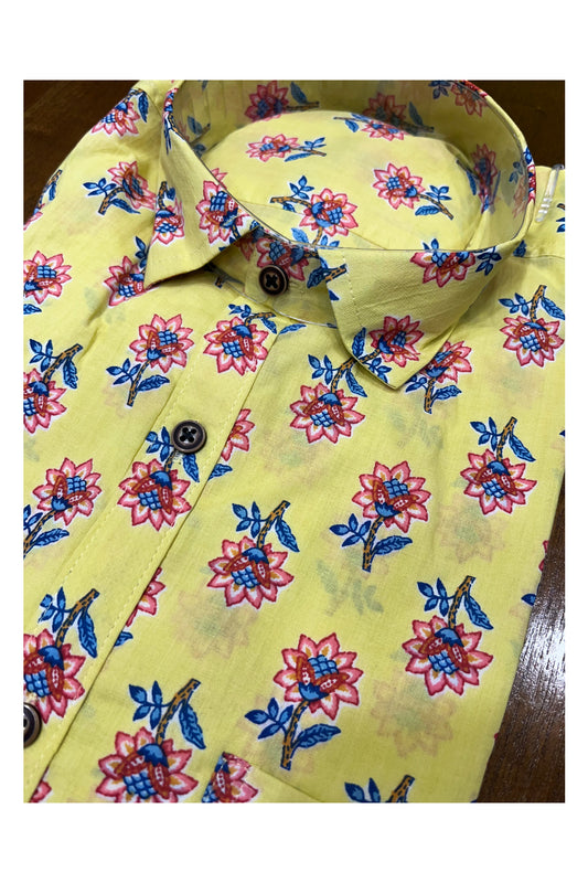 Southloom Jaipur Cotton Yellow Hand Block Printed Shirt (Half Sleeves)