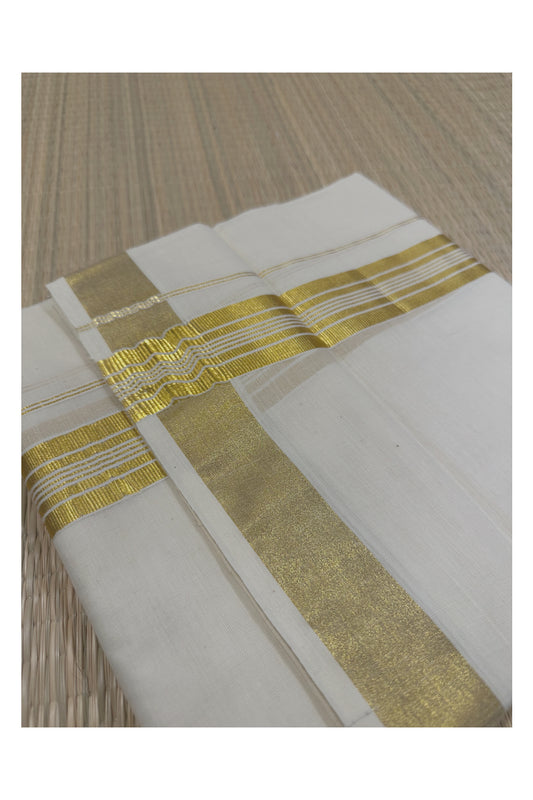 Off White Kerala Double Mundu Gold Kasavu Kara (South Indian Kerala Dhoti)