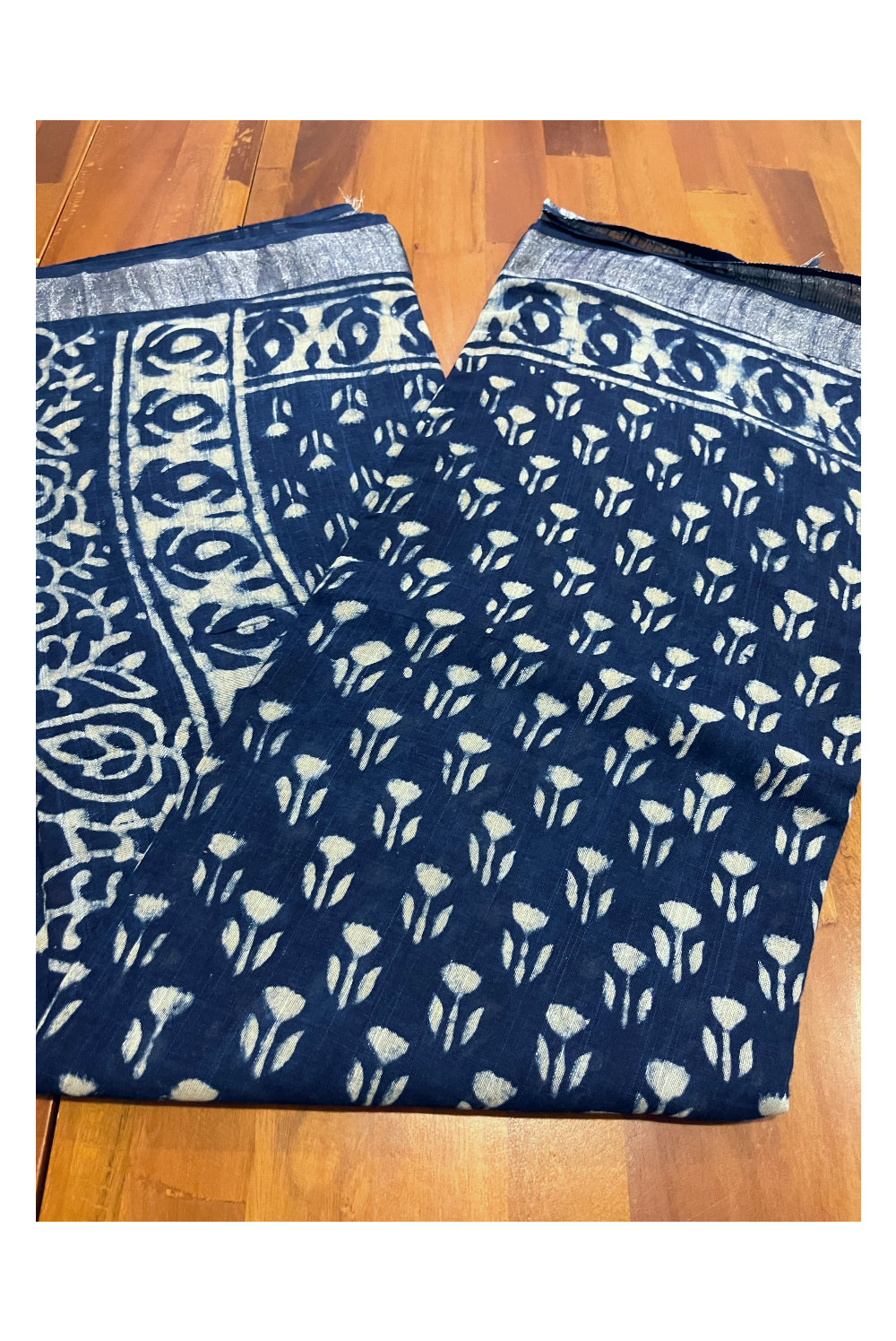 Southloom Designer Printed Blue Linen Saree