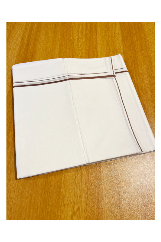 Pure White Cotton Double Mundu with Brown Kara (South Indian Dhoti)