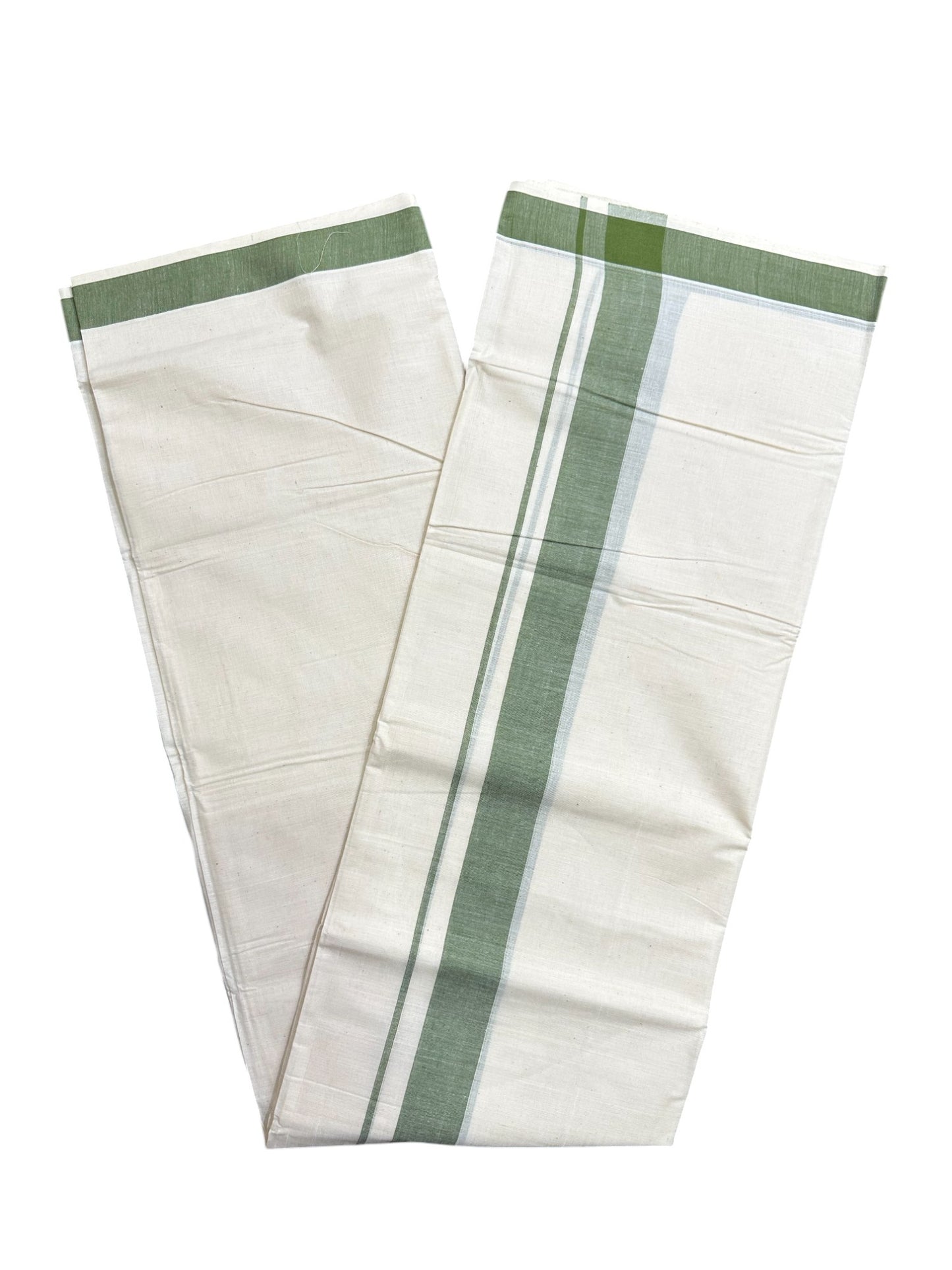 Kerala Pure Cotton Double Mundu with Green Kara (South Indian Kerala Dhoti)