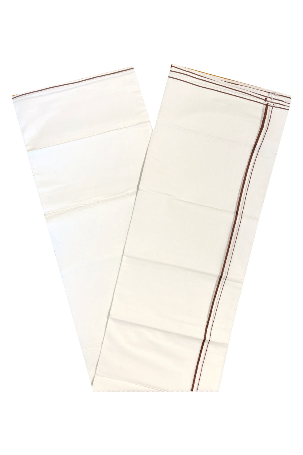 Pure White Cotton Double Mundu with Brown Kara (South Indian Dhoti)