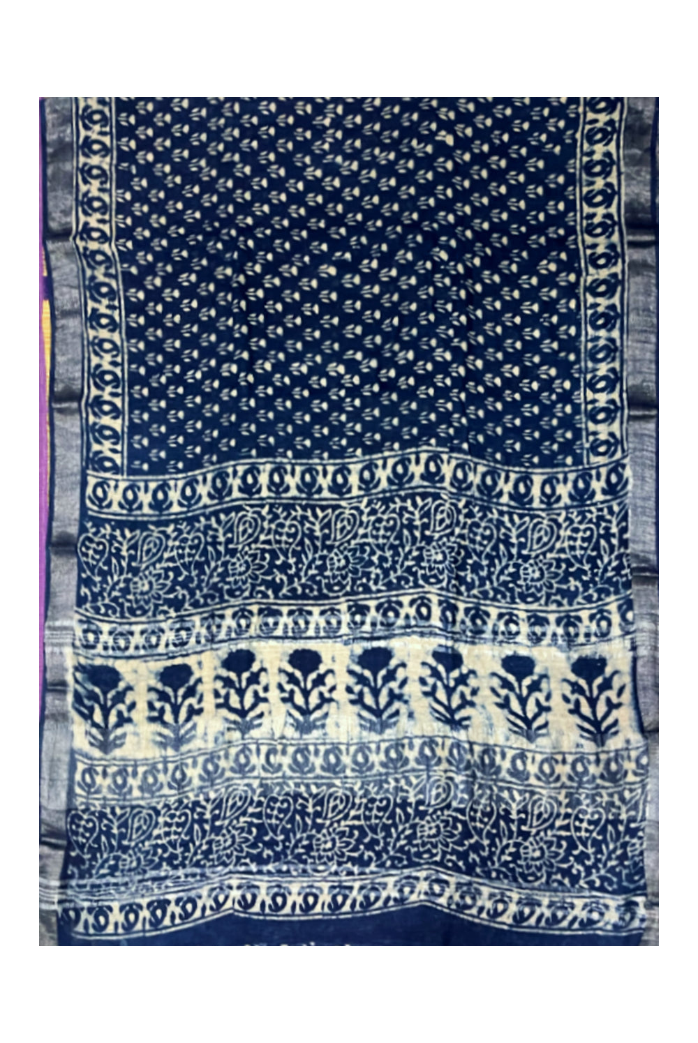 Southloom Designer Printed Blue Linen Saree