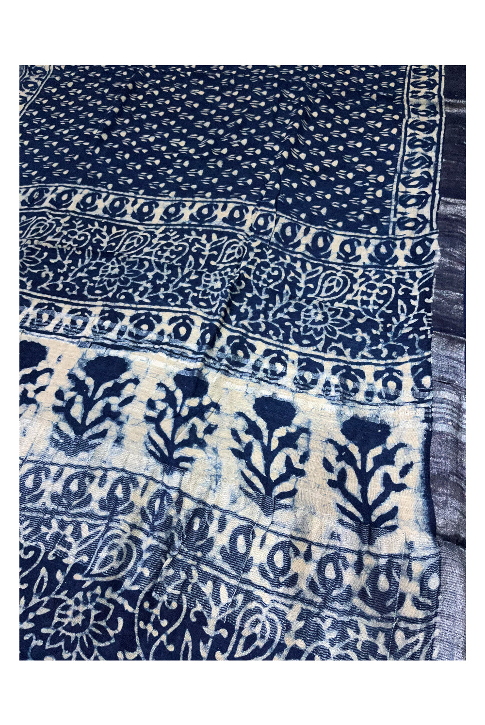 Southloom Designer Printed Blue Linen Saree