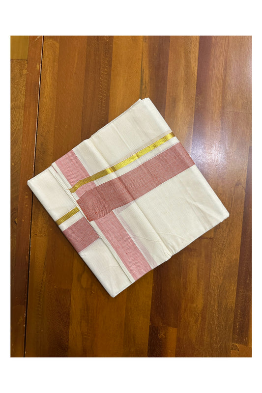 Pure Cotton Mundu with Red Lines and Kasavu Border (South Indian Kerala Dhoti)