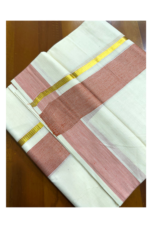 Pure Cotton Mundu with Red Lines and Kasavu Border (South Indian Kerala Dhoti)