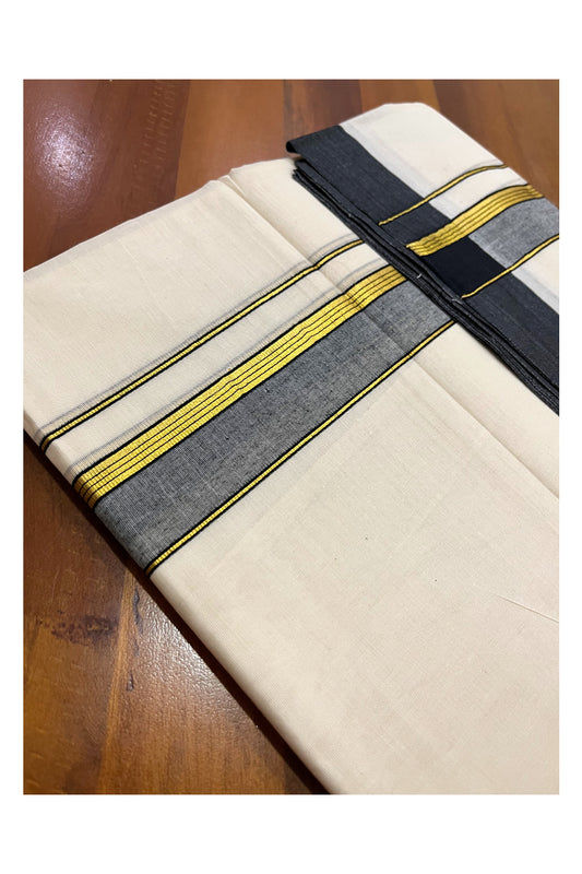 Pure Cotton 100x100 Double Mundu with Black and Kasavu Border (Onam Mundu 2023)