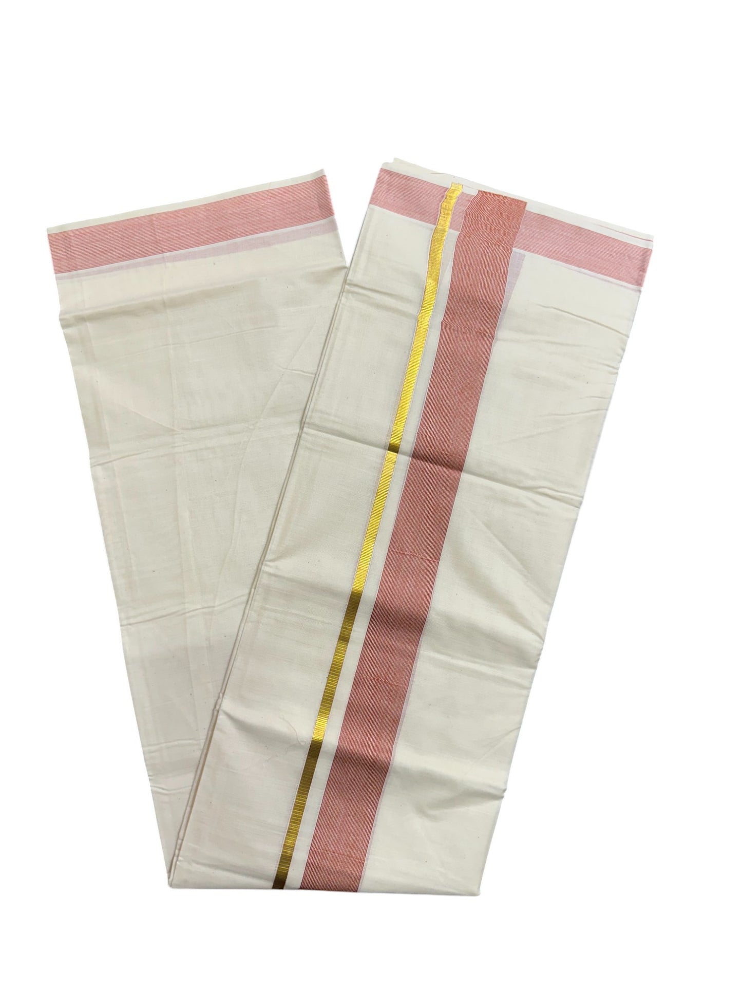 Pure Cotton Mundu with Red Lines and Kasavu Border (South Indian Kerala Dhoti)