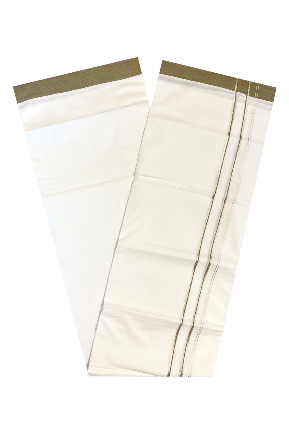 Pure White Cotton Double Mundu with Grey Border (South Indian Dhoti)