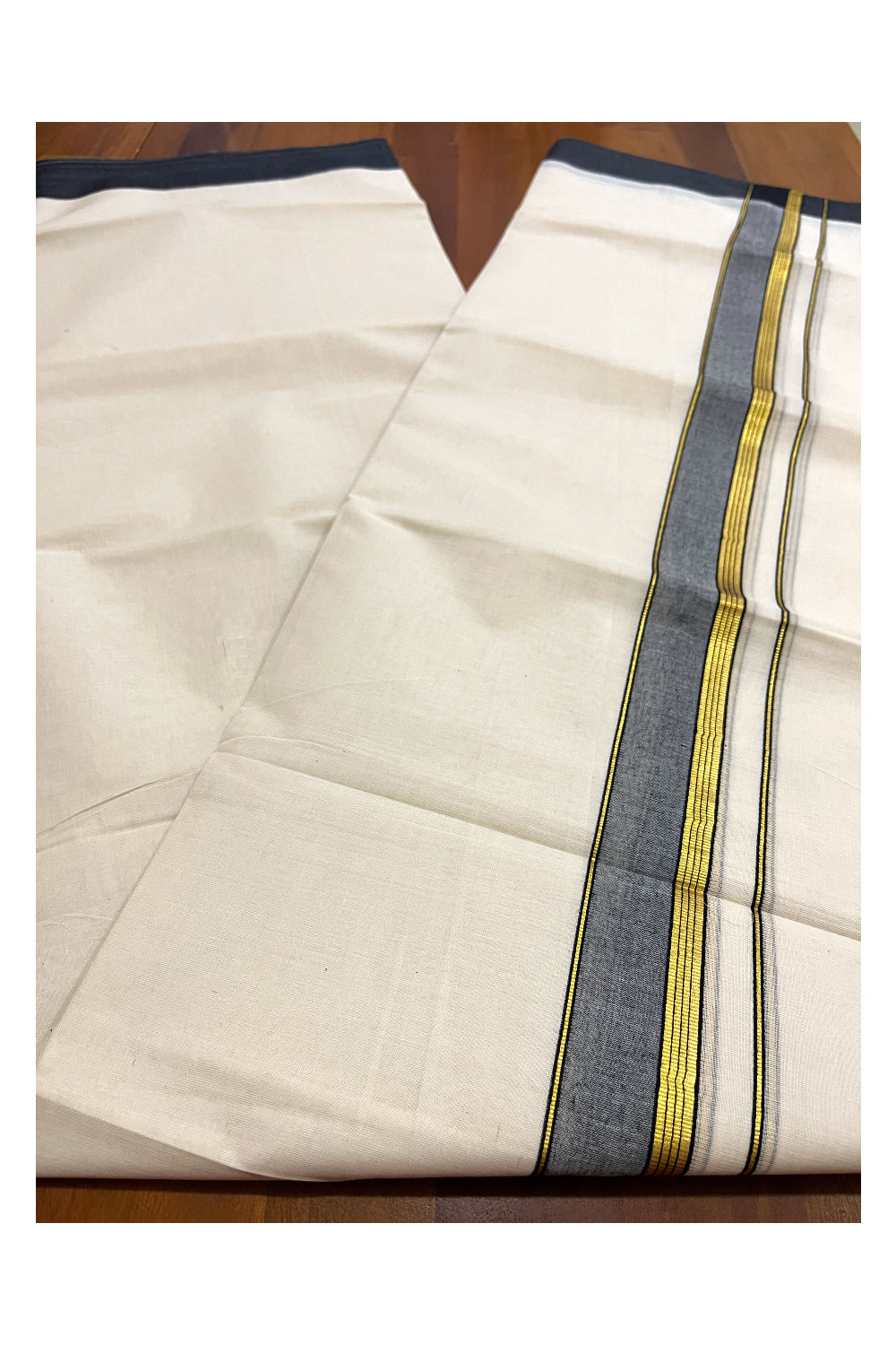 Pure Cotton 100x100 Double Mundu with Black and Kasavu Border (Onam Mundu 2023)