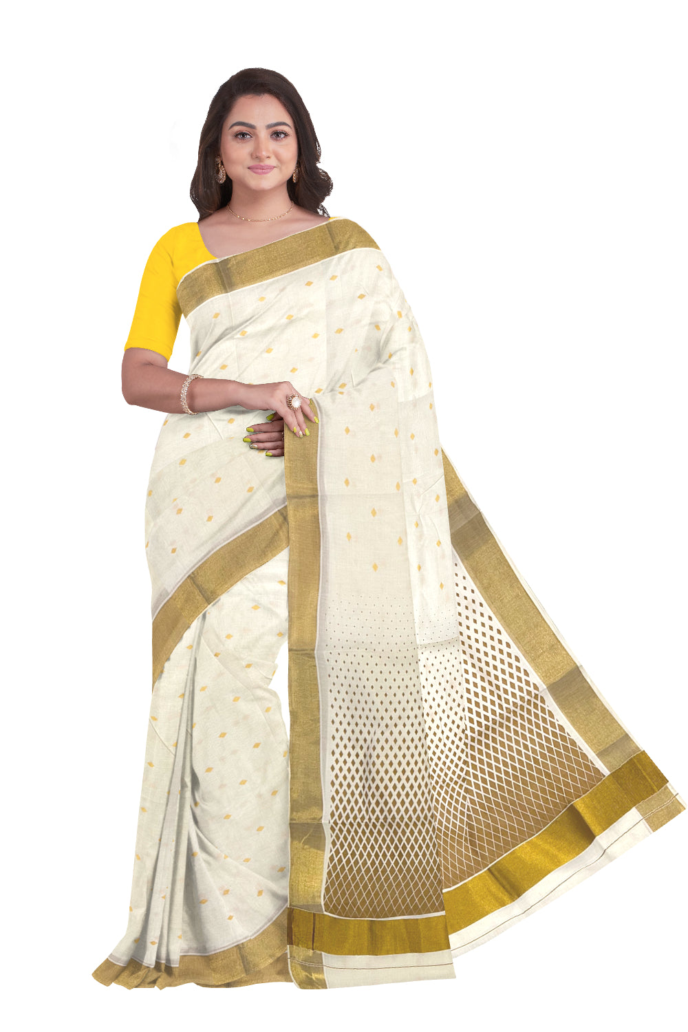 Kerala Cotton Saree with Brown Block Prints and Kasavu Border (Onam Saree 2023)