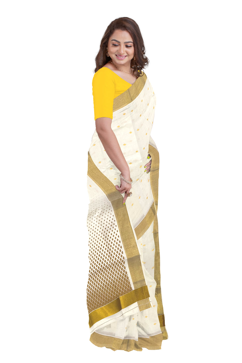 Kerala Cotton Saree with Brown Block Prints and Kasavu Border (Onam Saree 2023)