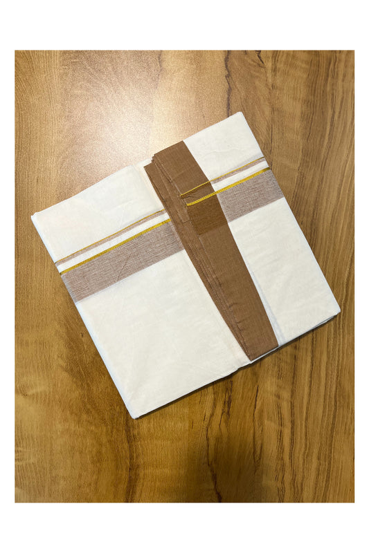 Pure Cotton Off White Double Mundu with  Kasavu and Brown Border (South Indian Kerala Dhoti)