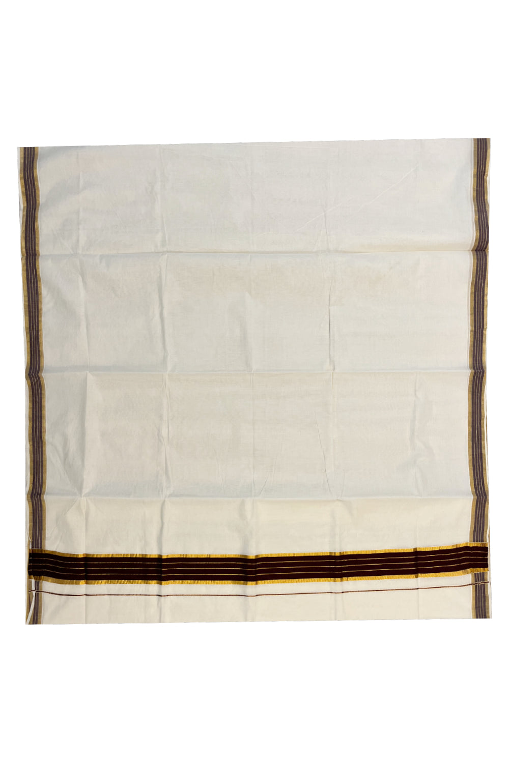 Pure Cotton Kerala Saree with Brown and Kasavu Lines Border and Pallu