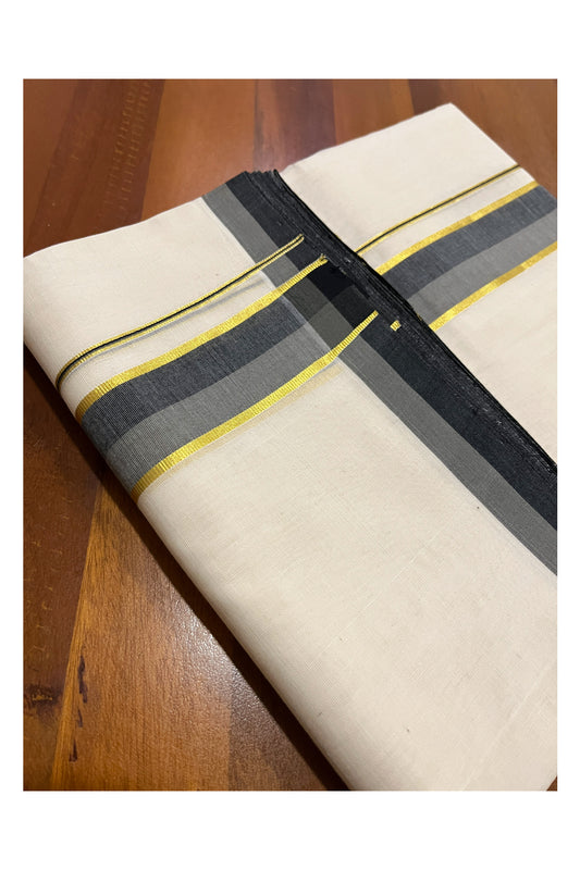 Southloom Premium Balaramapuram Unakkupaavu Handloom Mundu with Black and Kasavu Border (South Indian Kerala Dhoti)