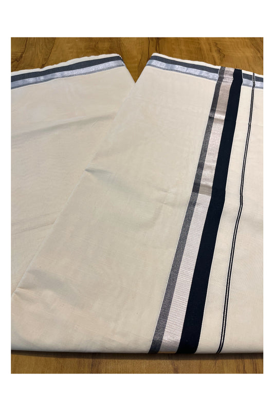 Kerala Pure Cotton Plain Saree with Silver Kasavu and Black Border