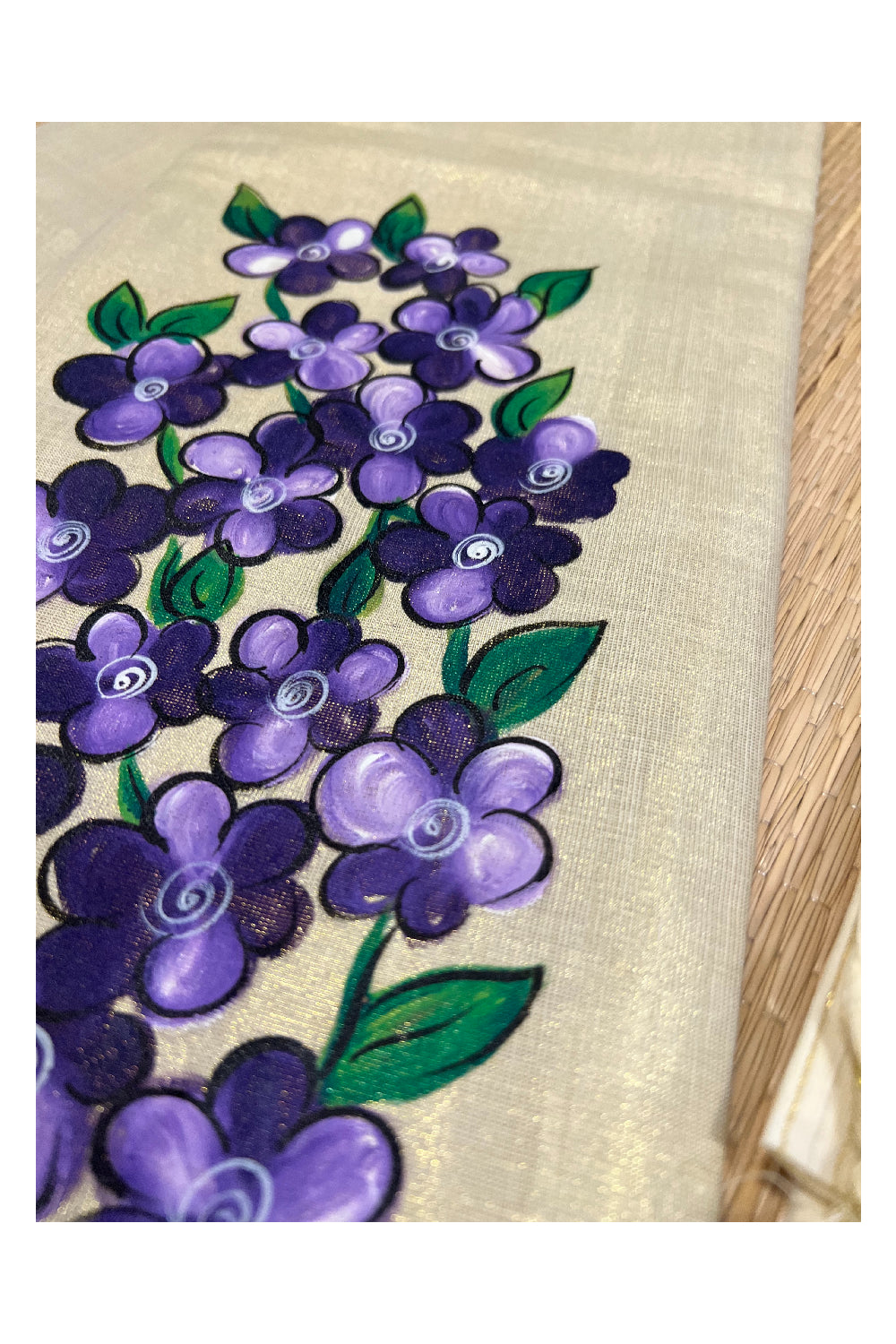 Kerala Tissue Churidar Salwar Material with Floral Painted Design (include Shawl / Dupatta)