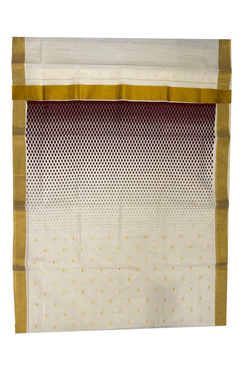 Kerala Cotton Saree with Maroon Block Prints and Kasavu Border (Onam Saree 2023)