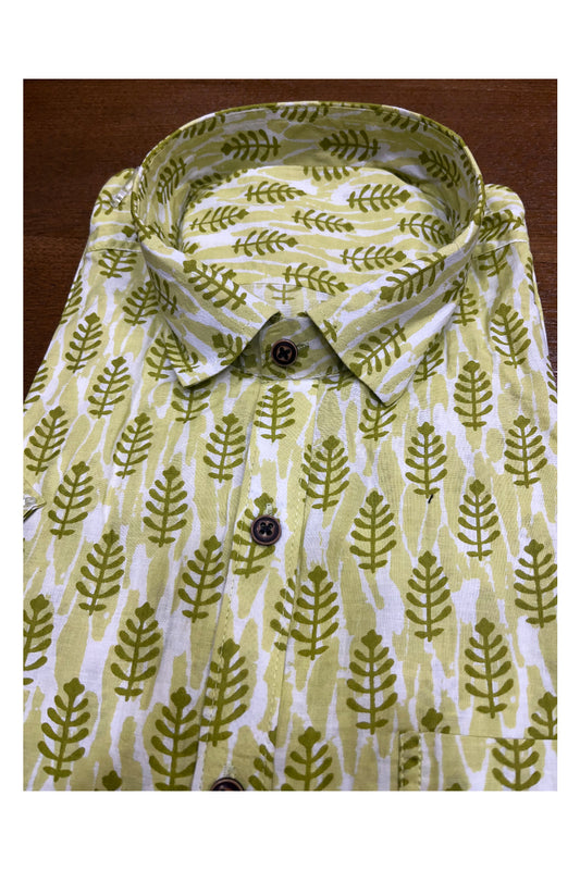 Southloom Jaipur Cotton Green Hand Block Printed Shirt (Half Sleeves)