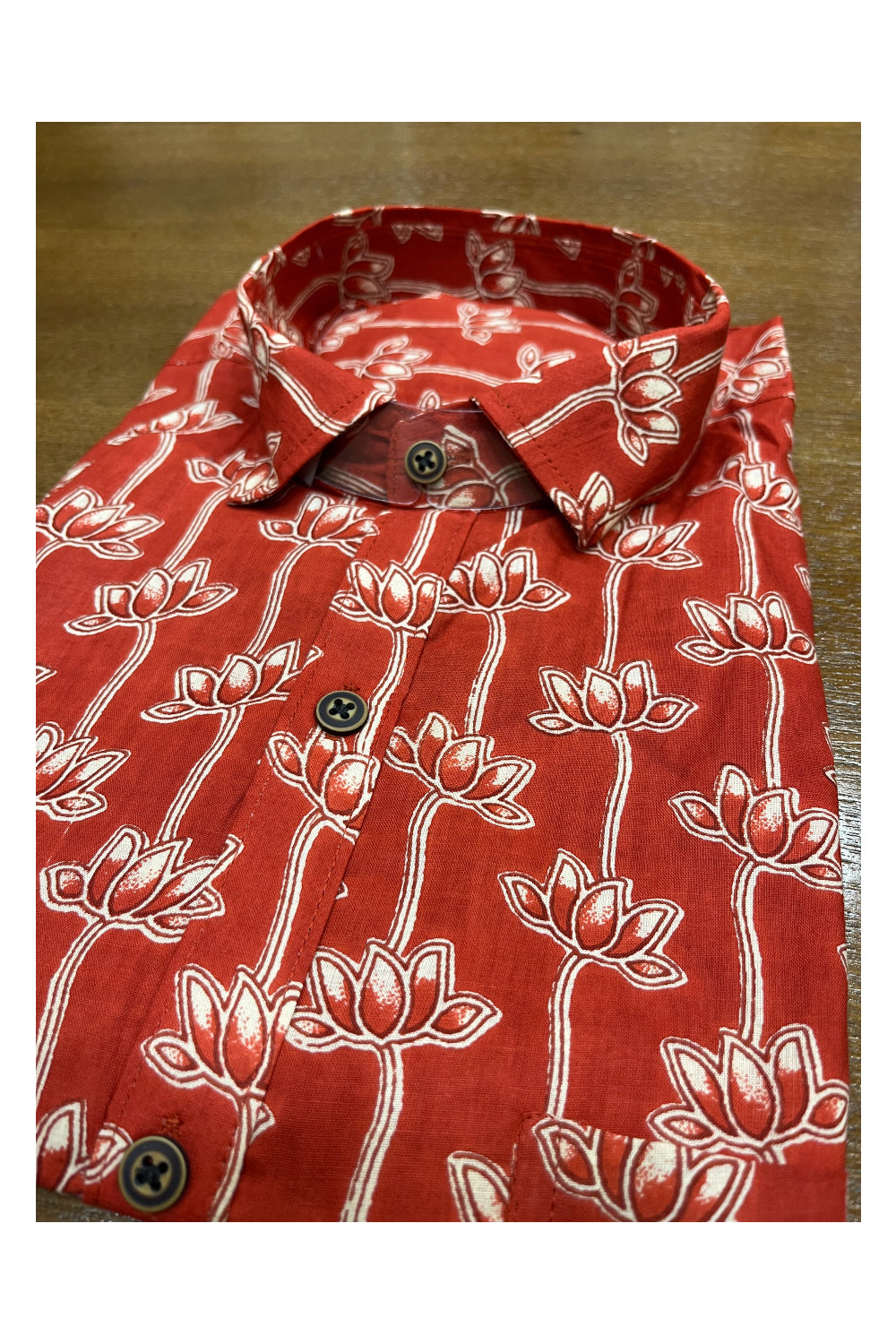 Southloom Jaipur Cotton Red Hand Block Printed Shirt (Half Sleeves)