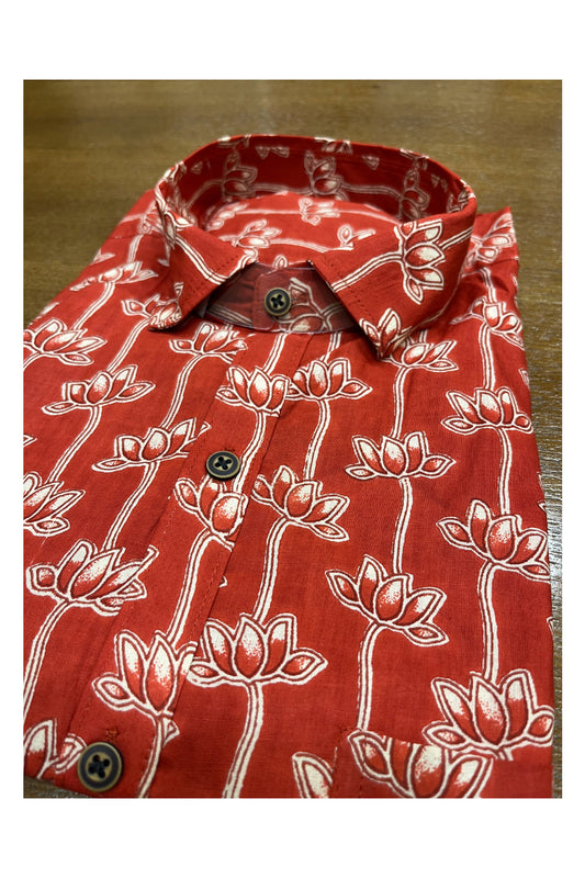 Southloom Jaipur Cotton Red Hand Block Printed Shirt (Full Sleeves)