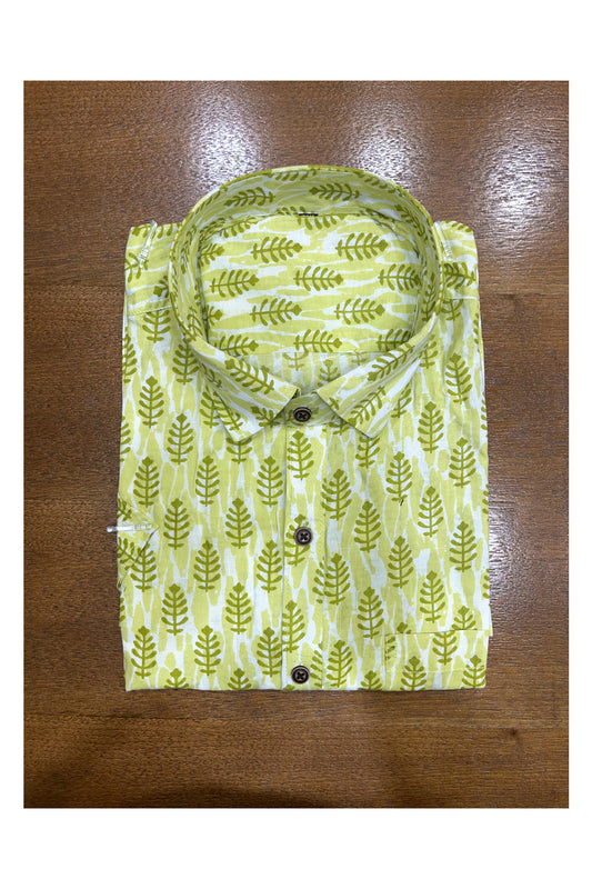 Southloom Jaipur Cotton Green Hand Block Printed Shirt (Half Sleeves)