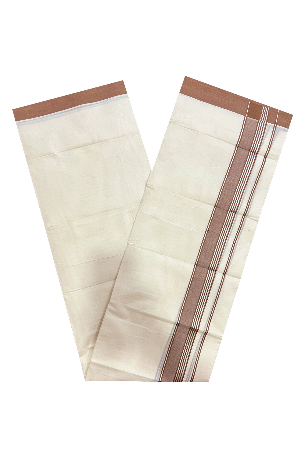 Pure Cotton 100x100 Double Mundu with Brown and Silver Kasavu Border (Onam Mundu 2023)