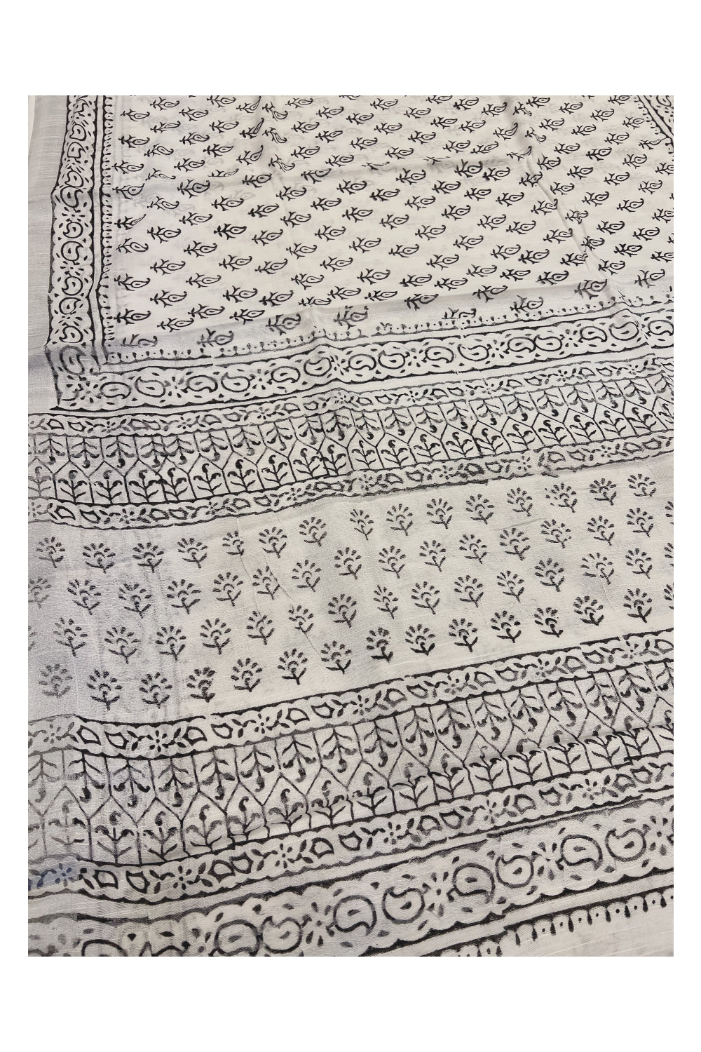 Southloom Linen White and Black Designer Saree