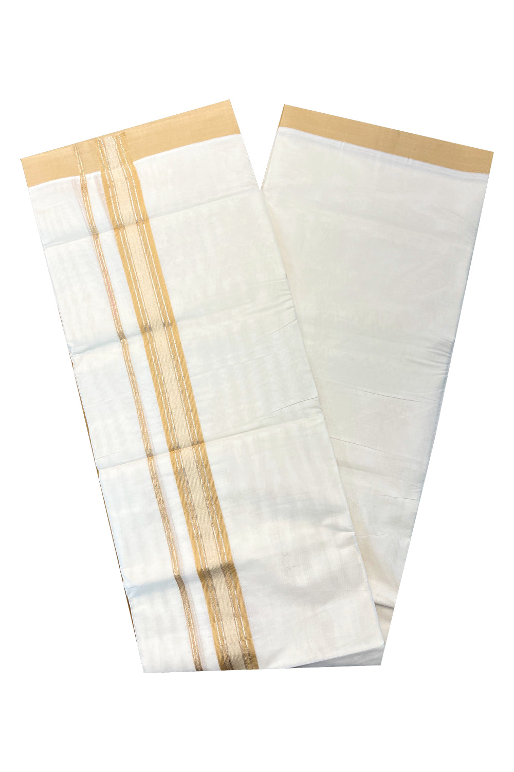 Pure Cotton Off White Double Mundu with Silver Kasavu and Sandal Kara (South Indian Kerala Dhoti)