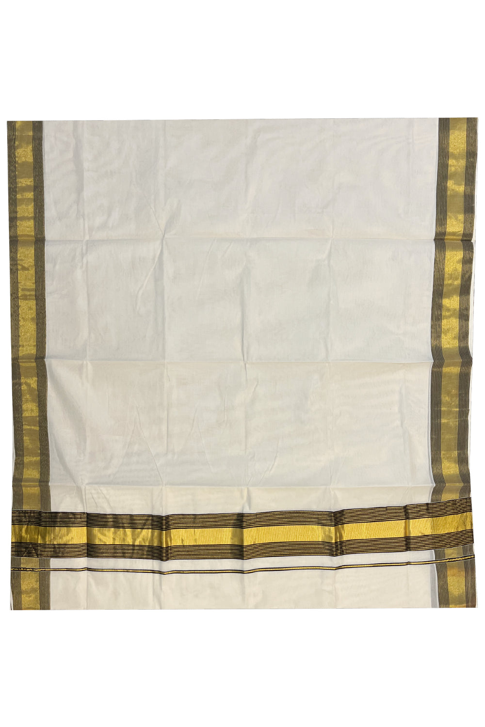 Pure Cotton Kerala Saree with Black and Kasavu Lines Border and Pallu