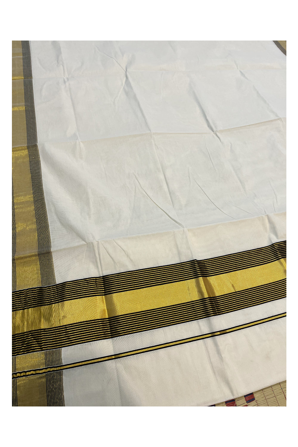 Pure Cotton Kerala Saree with Black and Kasavu Lines Border and Pallu