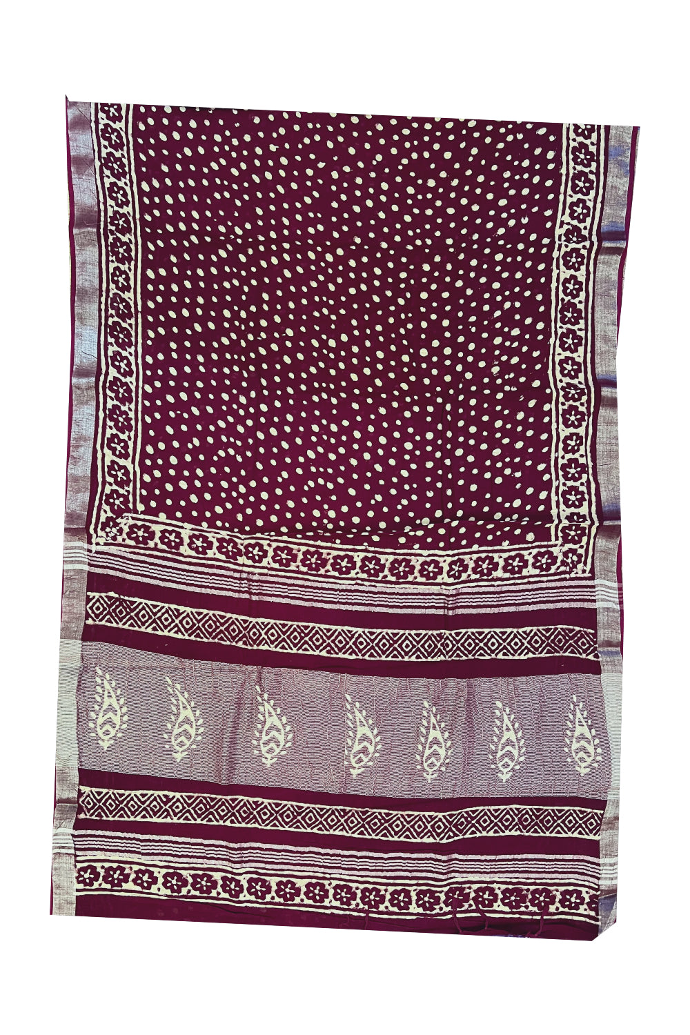 Southloom Linen Maroon and White Designer Saree