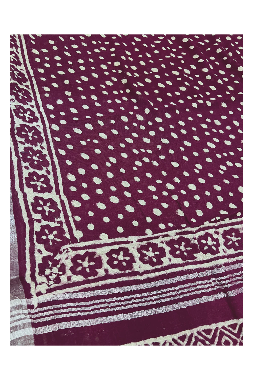 Southloom Linen Maroon and White Designer Saree