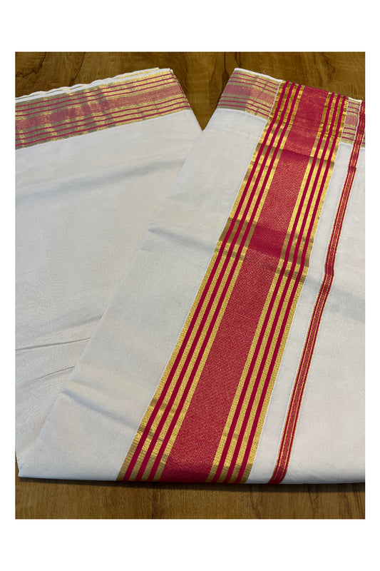 Pure Cotton Kerala Saree with Pink and Kasavu Lines Border