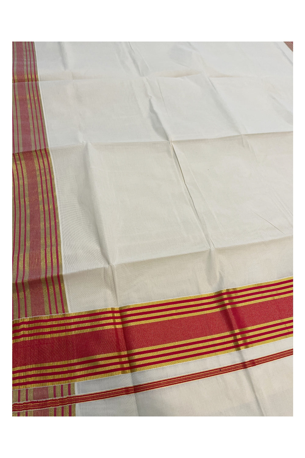 Pure Cotton Kerala Saree with Pink and Kasavu Lines Border