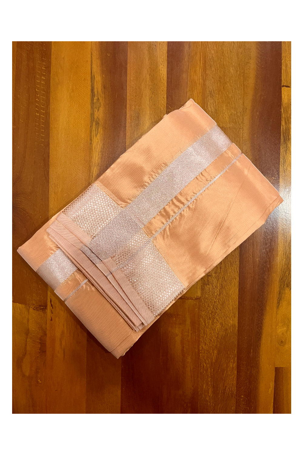 Southloom Semi Silk Orange Mundu with Kasavu Woven Border (South Indian Kerala Dhoti)