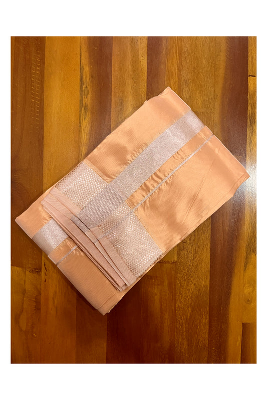 Southloom Semi Silk Orange Mundu with Kasavu Woven Border (South Indian Kerala Dhoti)