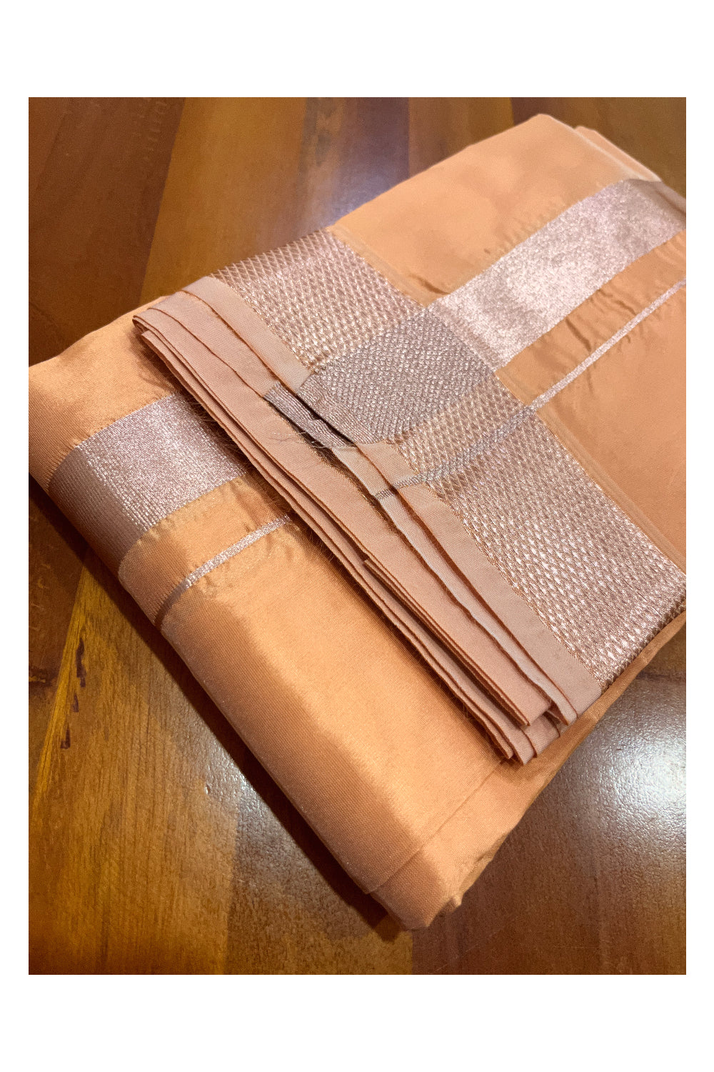 Southloom Semi Silk Orange Mundu with Kasavu Woven Border (South Indian Kerala Dhoti)