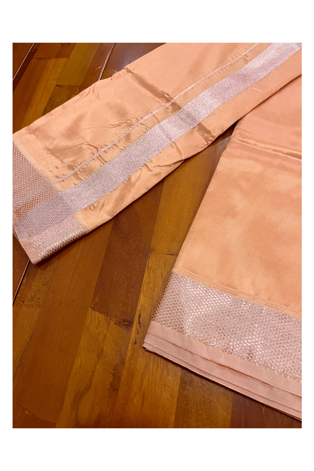 Southloom Semi Silk Orange Mundu with Kasavu Woven Border (South Indian Kerala Dhoti)