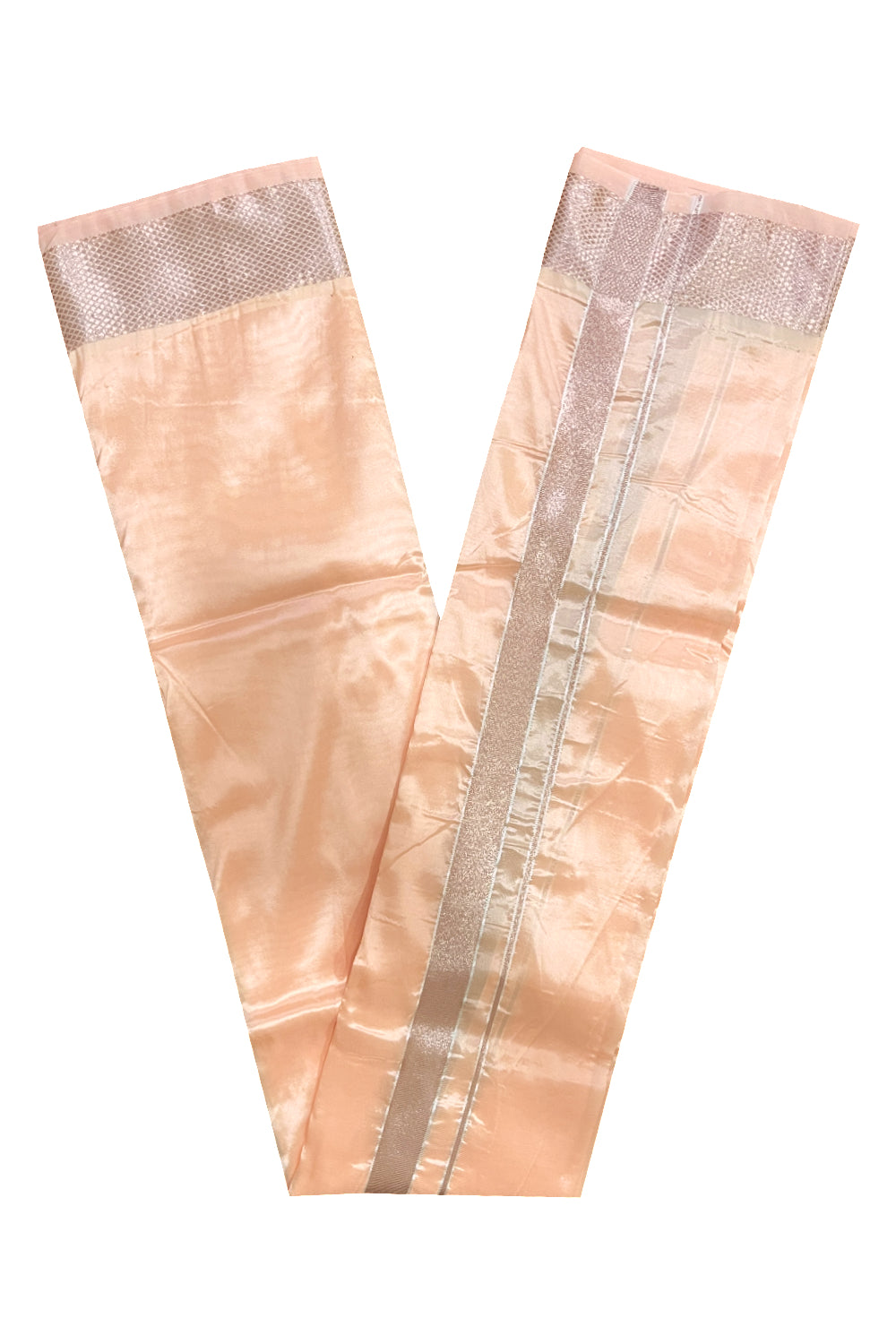 Southloom Semi Silk Peach Mundu with Kasavu Woven Border (South Indian Kerala Dhoti)