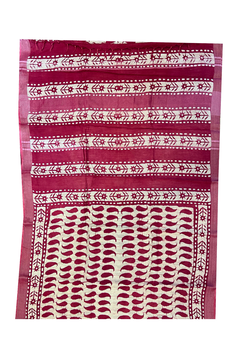 Southloom Linen Maroon and White Designer Saree