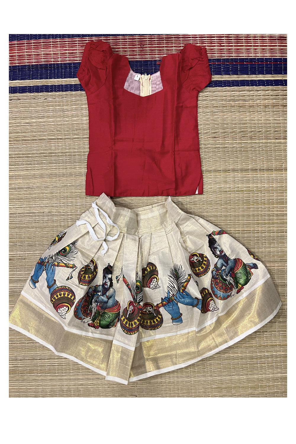 Southloom Kerala Pavada Blouse with Baby Krishna Mural Design (Age - 1 Year)