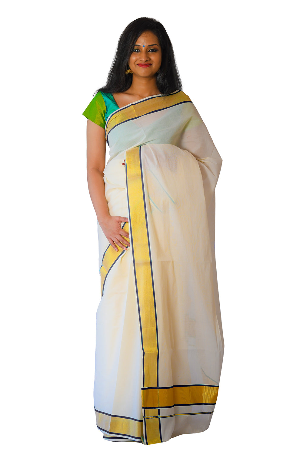 Kerala Kasavu and Purple Colour Border Saree