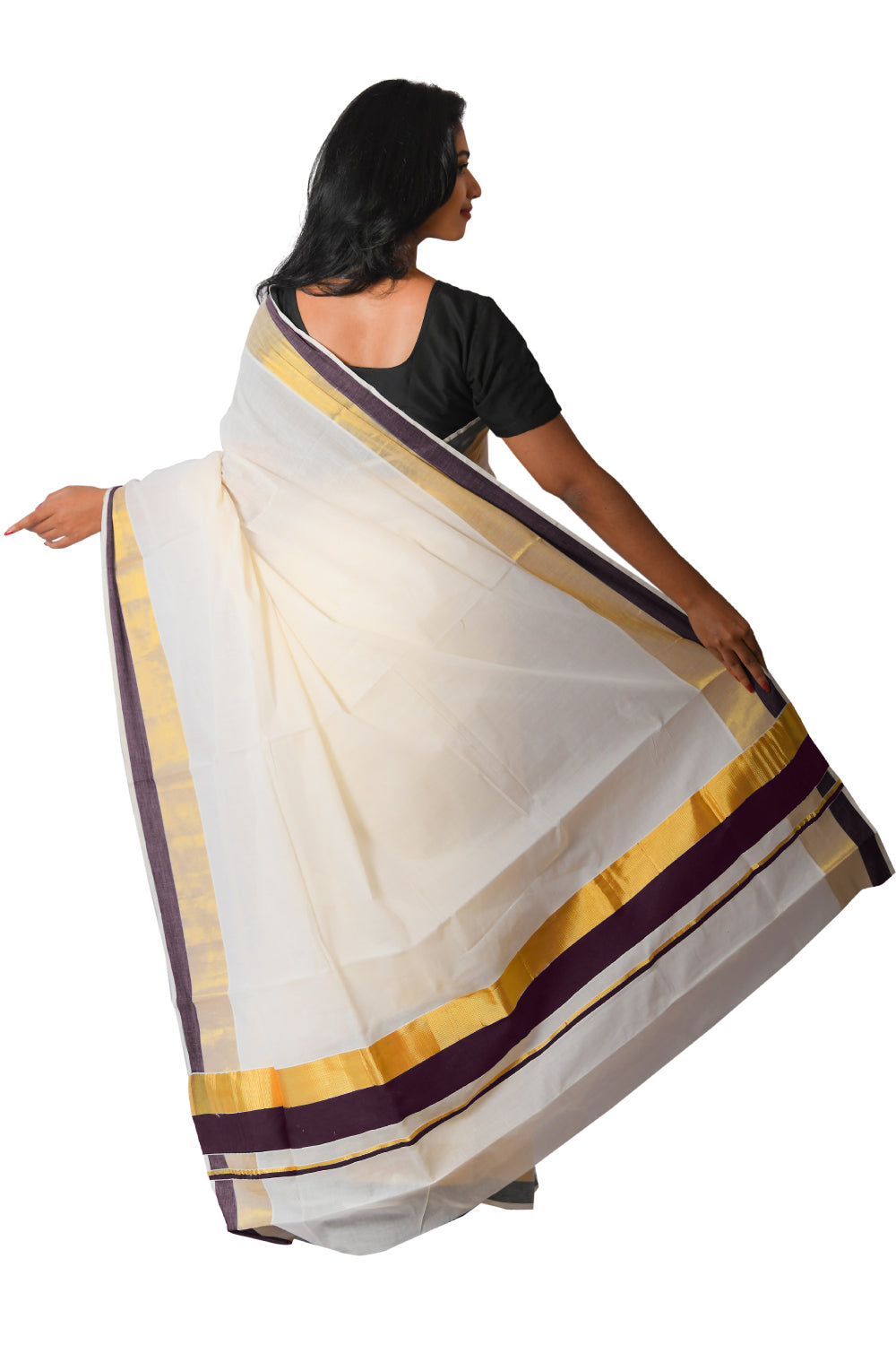 Kerala Kasavu Dark Brown Colour Border Saree