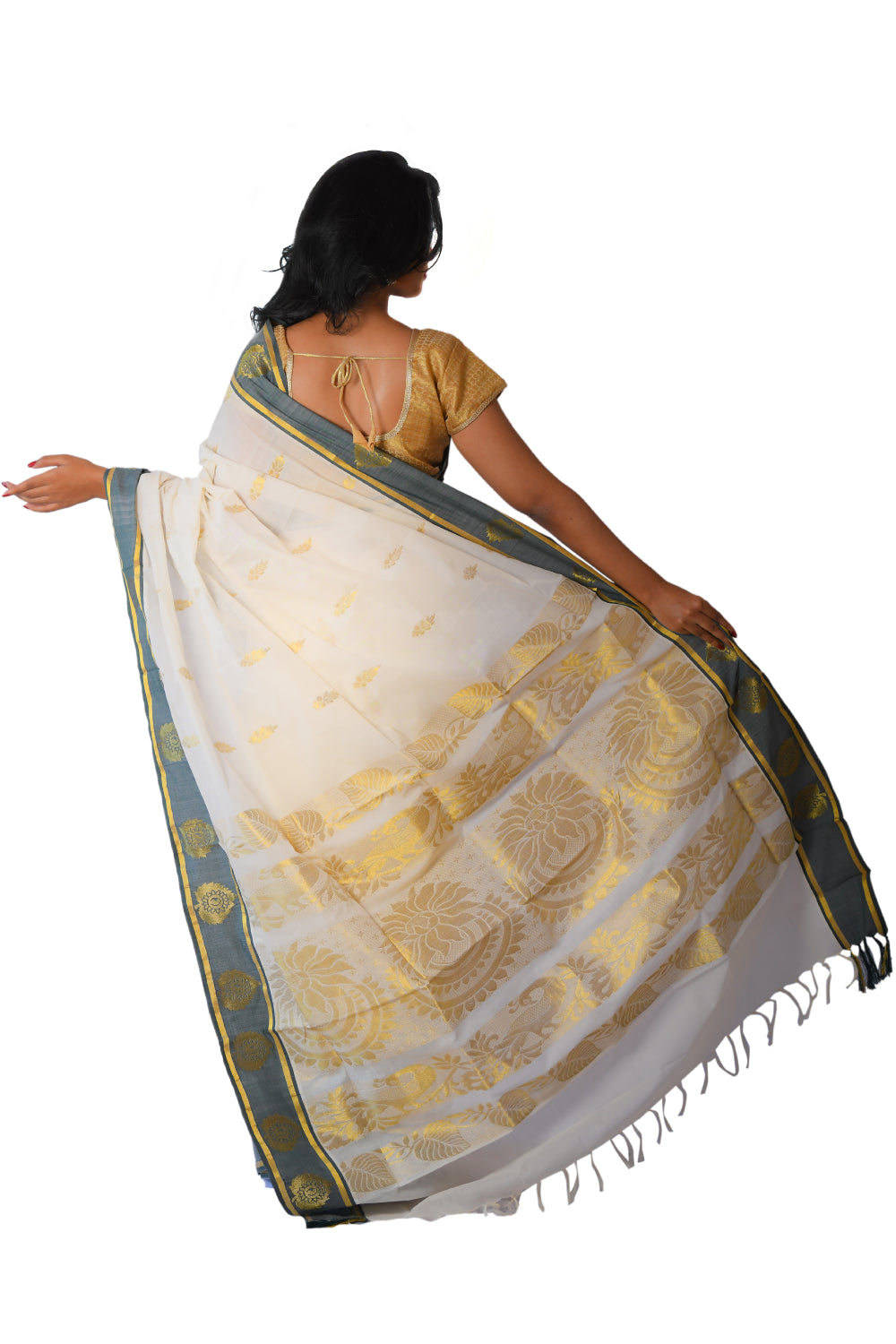 Kerala Kasavu Heavy Woven Work Saree with Black Border