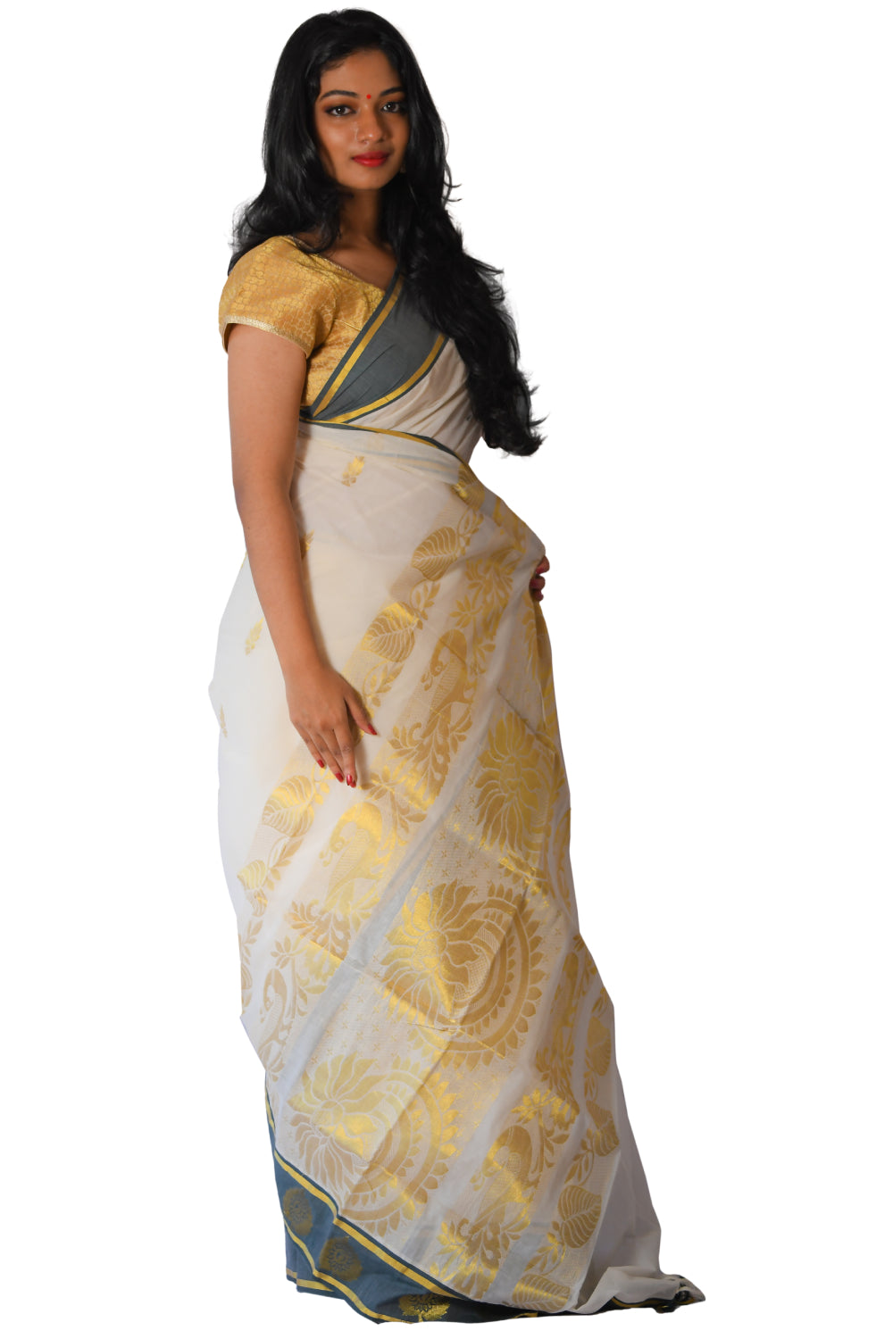 Kerala Kasavu Heavy Woven Work Saree with Black Border