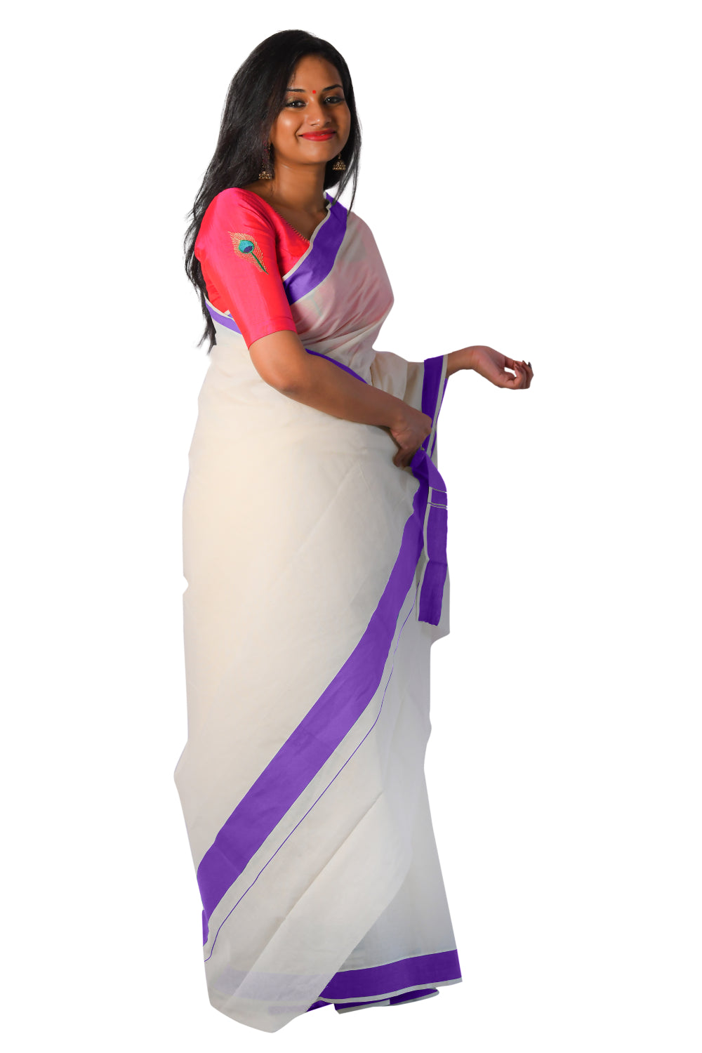 Kerala Saree with Plain Lavender Border